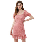French Lace Solid Color Square Collar Dress